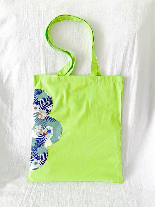 durable cotton tote bag featuring hand sewn patchwork