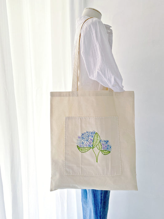 soft lightweight cotton tote bag with hand embroidered floral design