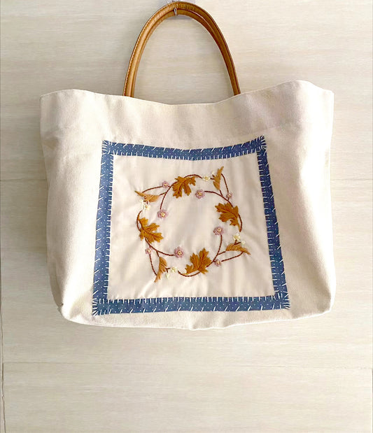 Canvas Tote Bag with Hand-Embroidered Design