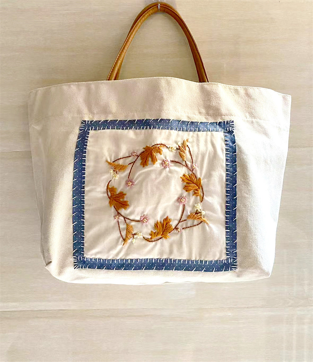 Canvas Shopping Tote with DIY Embroidery for Everyday Use