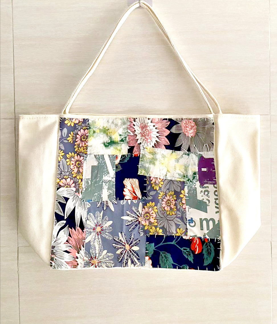 Personalized DIY Hand-Sewn Patchwork Canvas Tote Bag With Large Capacity