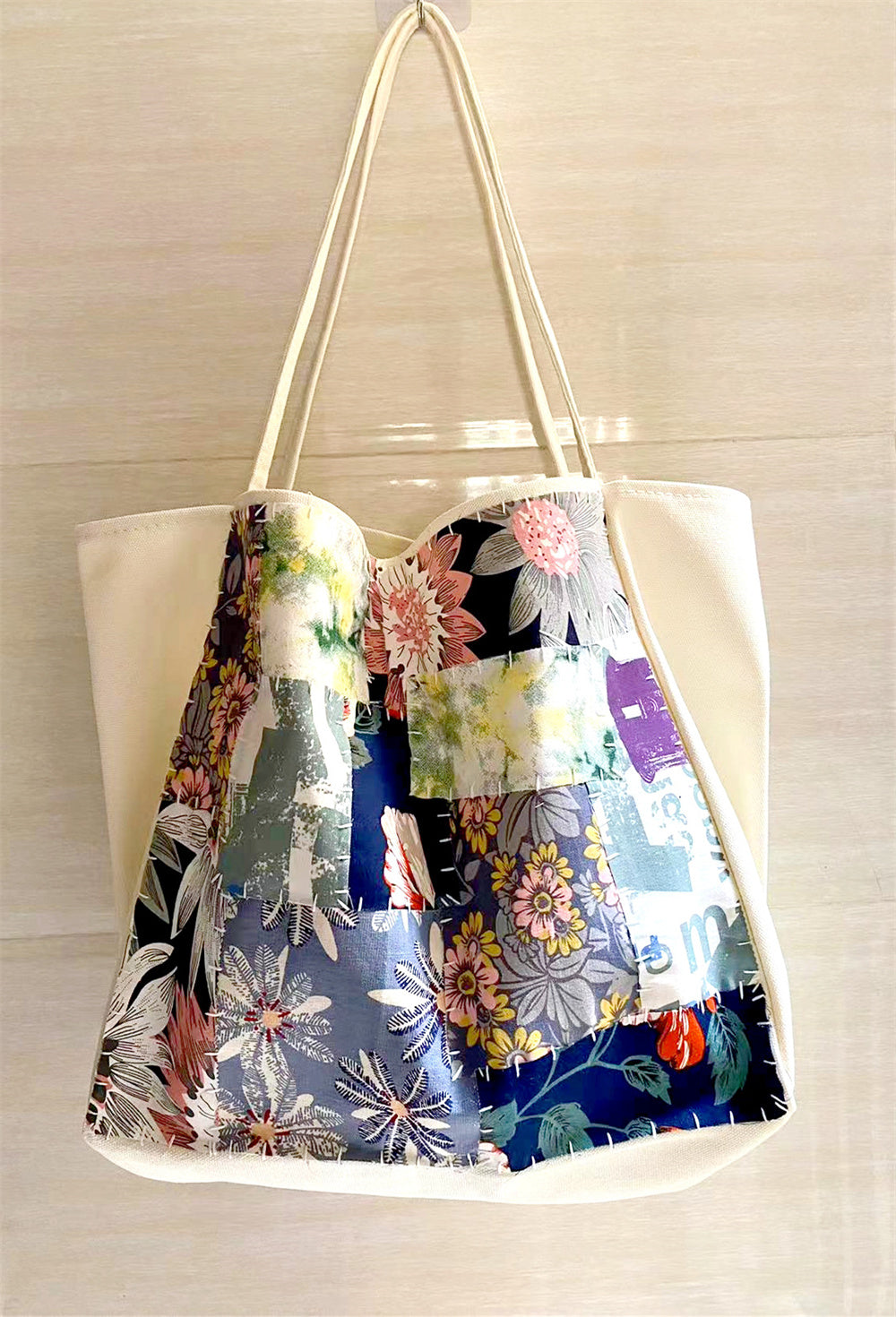 Durable and Stylish Tote Bag with Custom Handmade Patchwork