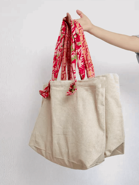 Sustainable Canvas Bag with Embroidery and Patchwork for Groceries and Casual Use