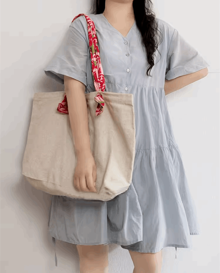 Eco-Friendly Canvas Shopping Tote for DIY Embroidery and Patchwork Crafts