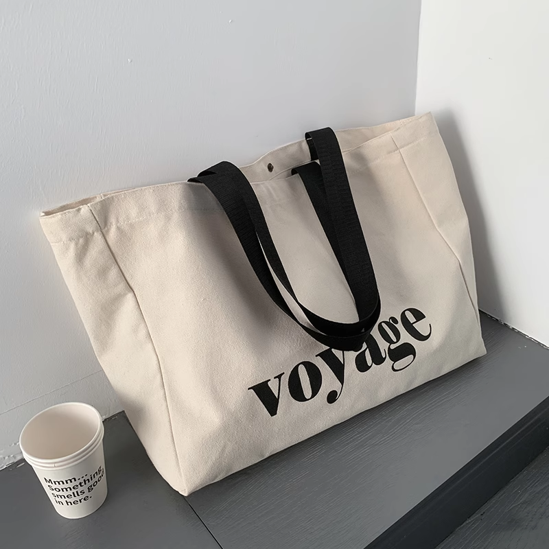 Large Reusable Canvas Tote with Custom Embroidery for Daily Shopping and Travel