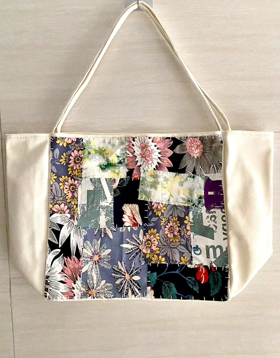 Handmade Durable Canvas Tote Bag with Patchwork for Daily Carry