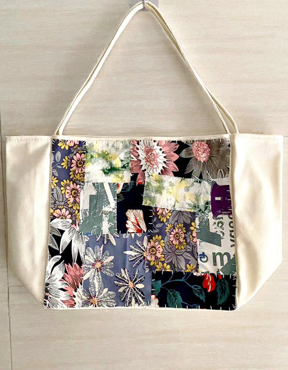 Durable Handcrafted Fabric Tote Bag with Sewn Patchwork Design