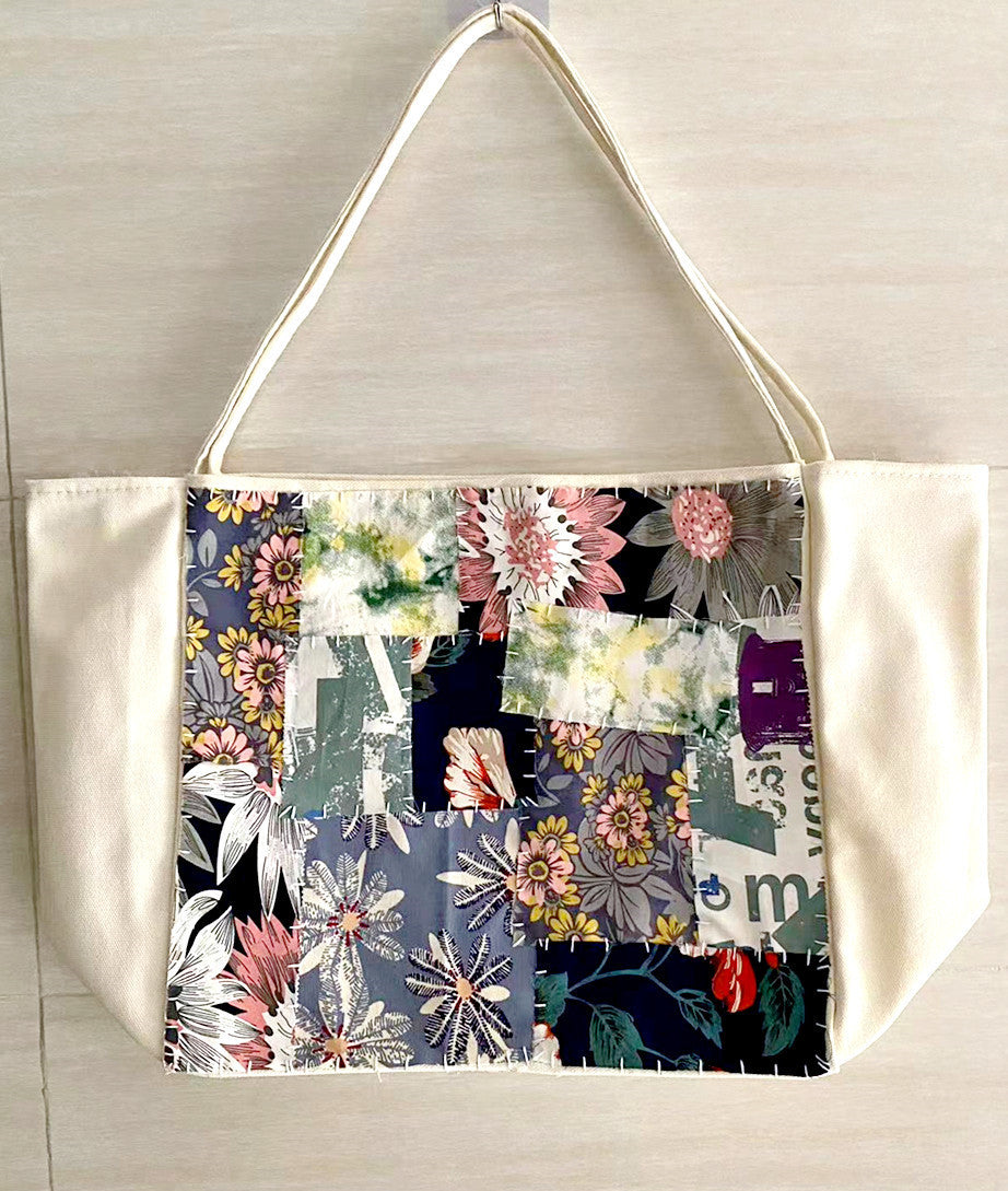 Large Capacity Handmade Patchwork Fabric Bag for Shopping and Travel