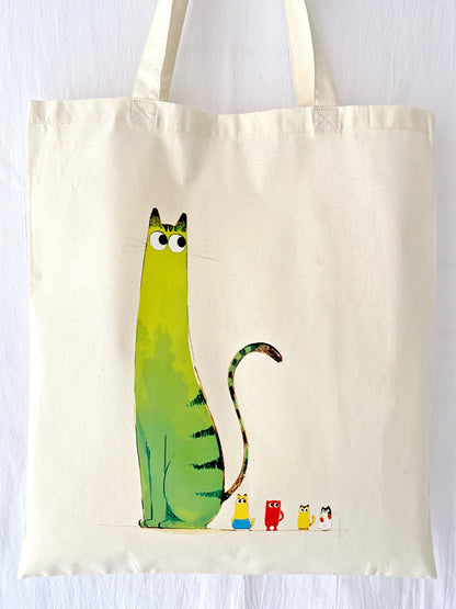 stylish cat-themed cotton tote for daily use