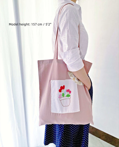 embroidered floral cotton tote for sustainable weekend outings