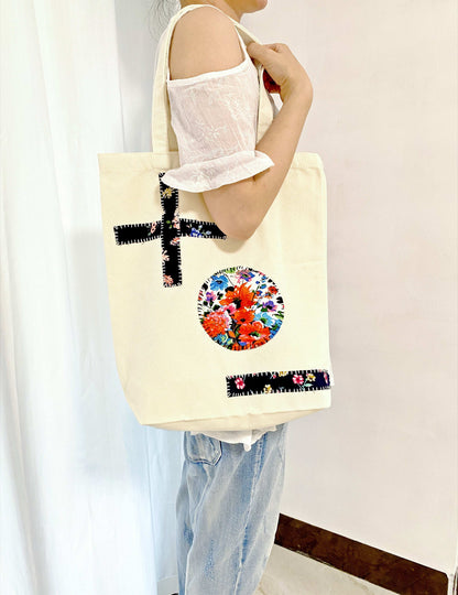 Personalized canvas tote with artistic patch