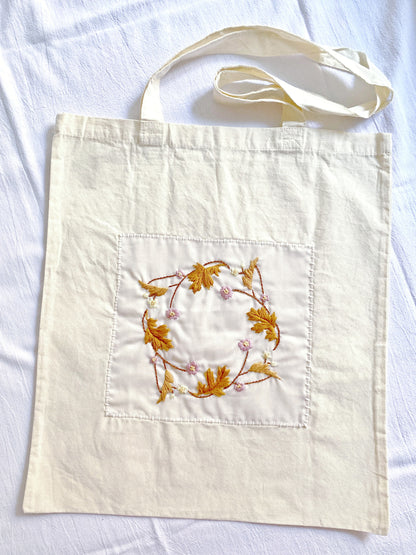 Lightweight durable cotton tote bag with unique embroidered flowers, perfect European gift idea
