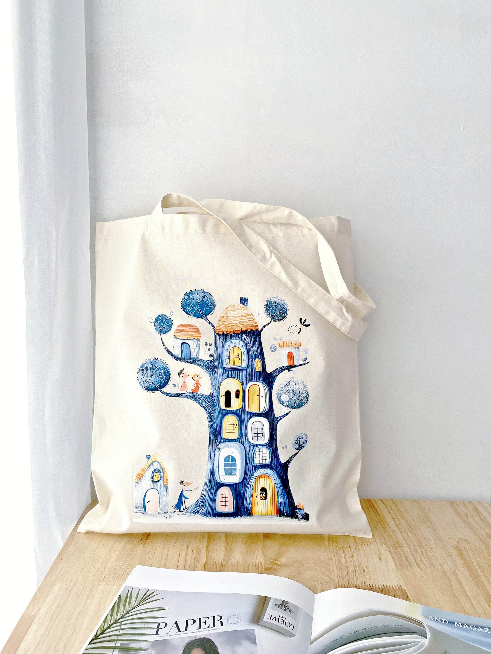minimalist treehouse print eco shoulder bag