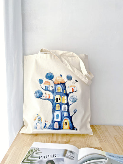 minimalist treehouse print eco shoulder bag