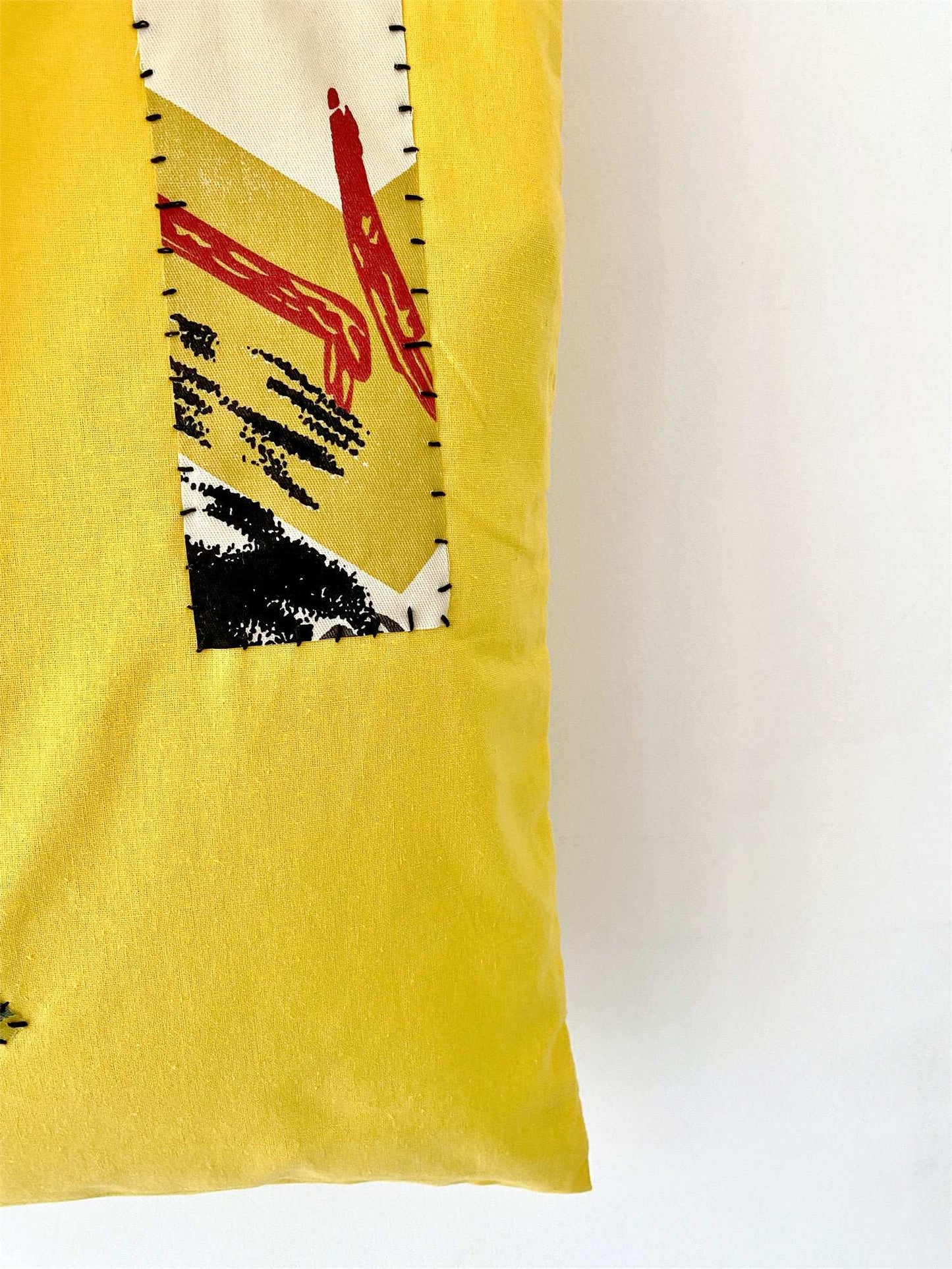 Sunny minimalist tote with hand-sewn fabric art