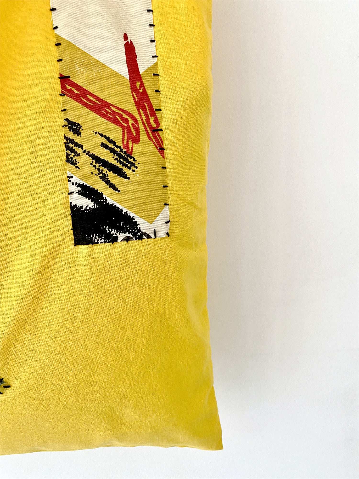 Sunny minimalist tote with hand-sewn fabric art