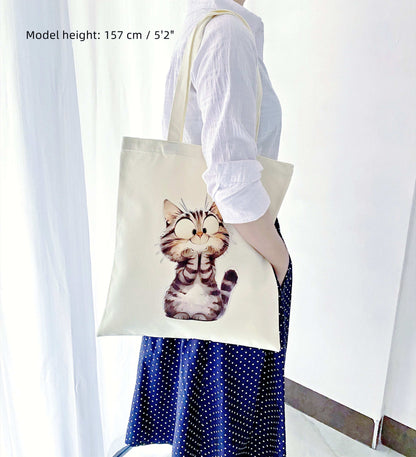 lightweight large canvas shoulder bag with kitty motif