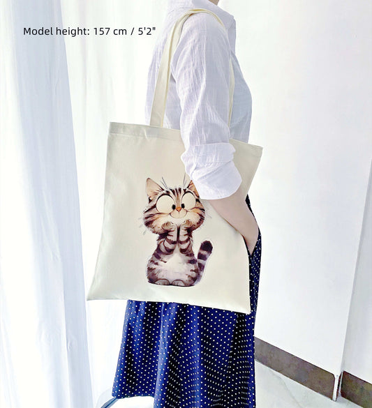 lightweight large canvas shoulder bag with kitty motif