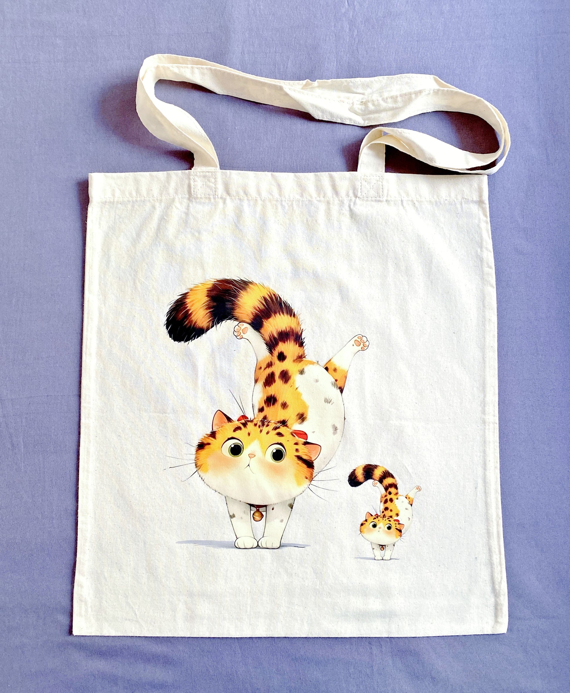 minimalist cat print shoulder tote made of natural cotton fabric