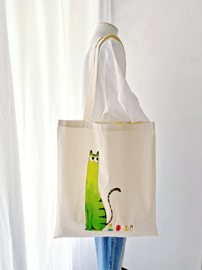 Durable natural cotton bag with creative cat print gift idea