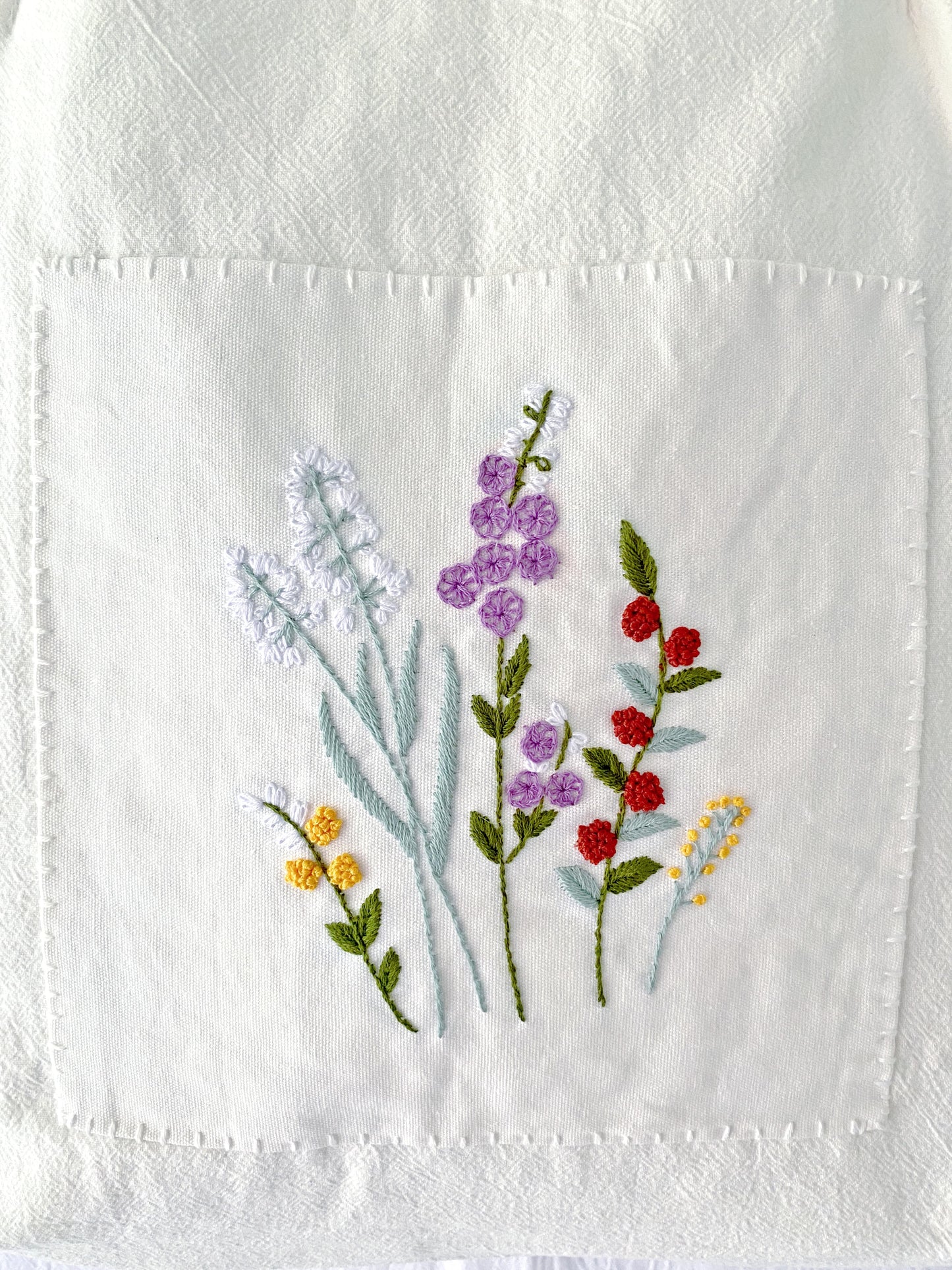 artistic hand-stitched floral linen tote for women