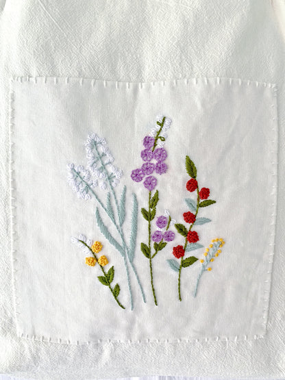 artistic hand-stitched floral linen tote for women