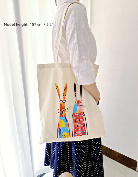 sustainable tote with bunny illustration