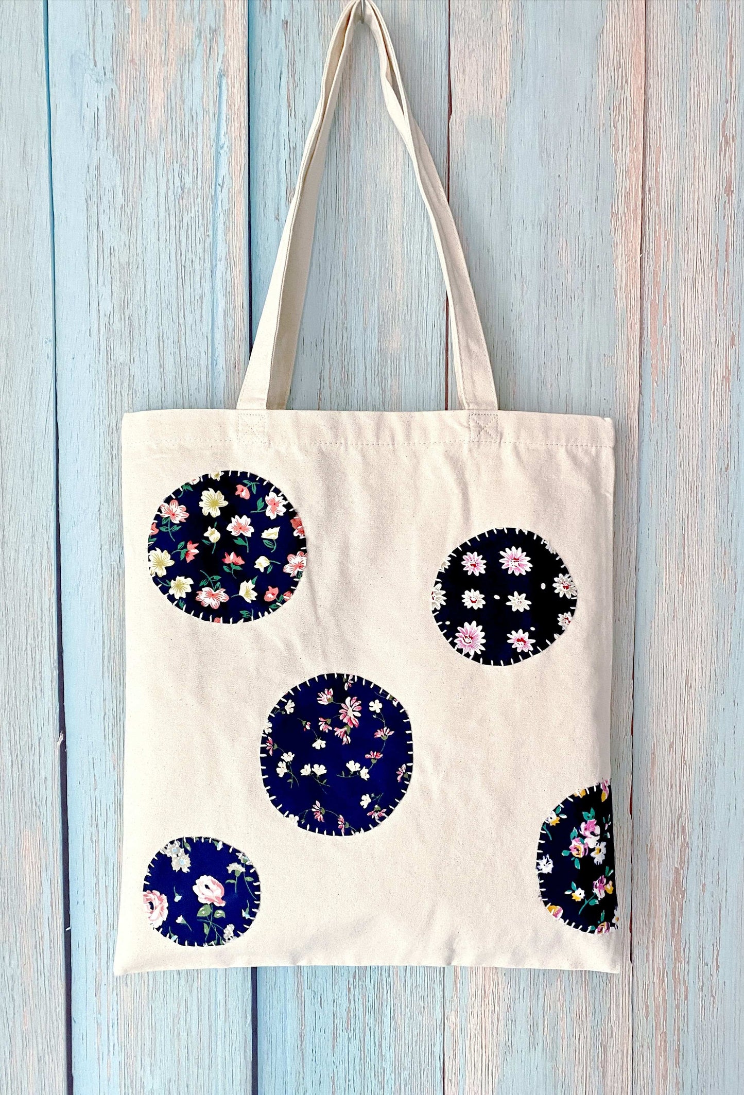 Patchwork canvas bag for women who love natural materials and mindful fashion