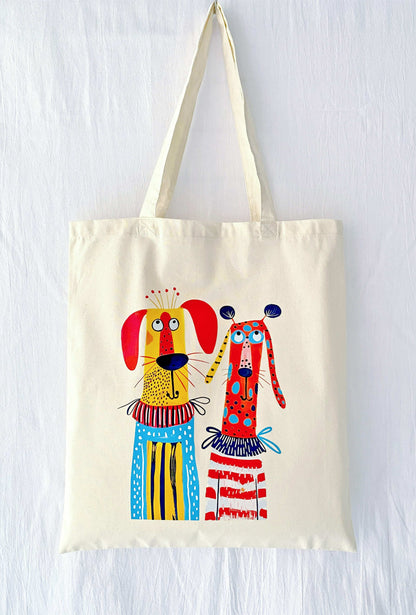 eco-friendly cotton tote bag with puppy print
