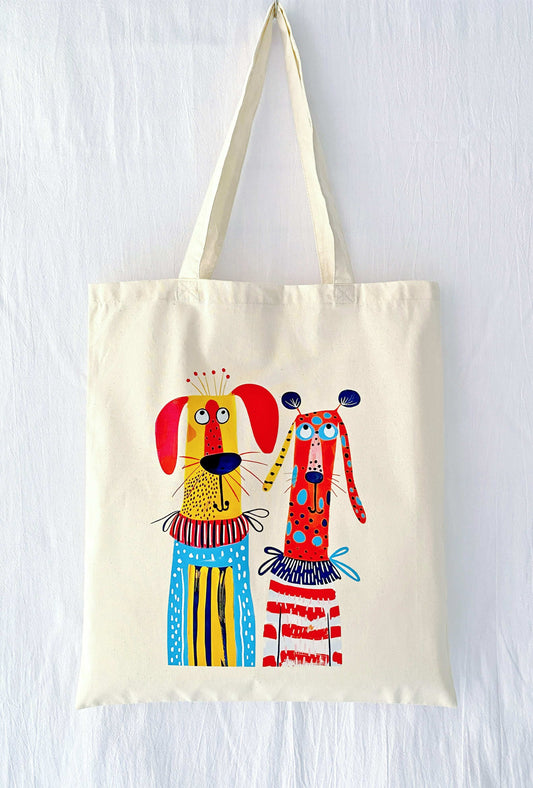 eco-friendly cotton tote bag with puppy print