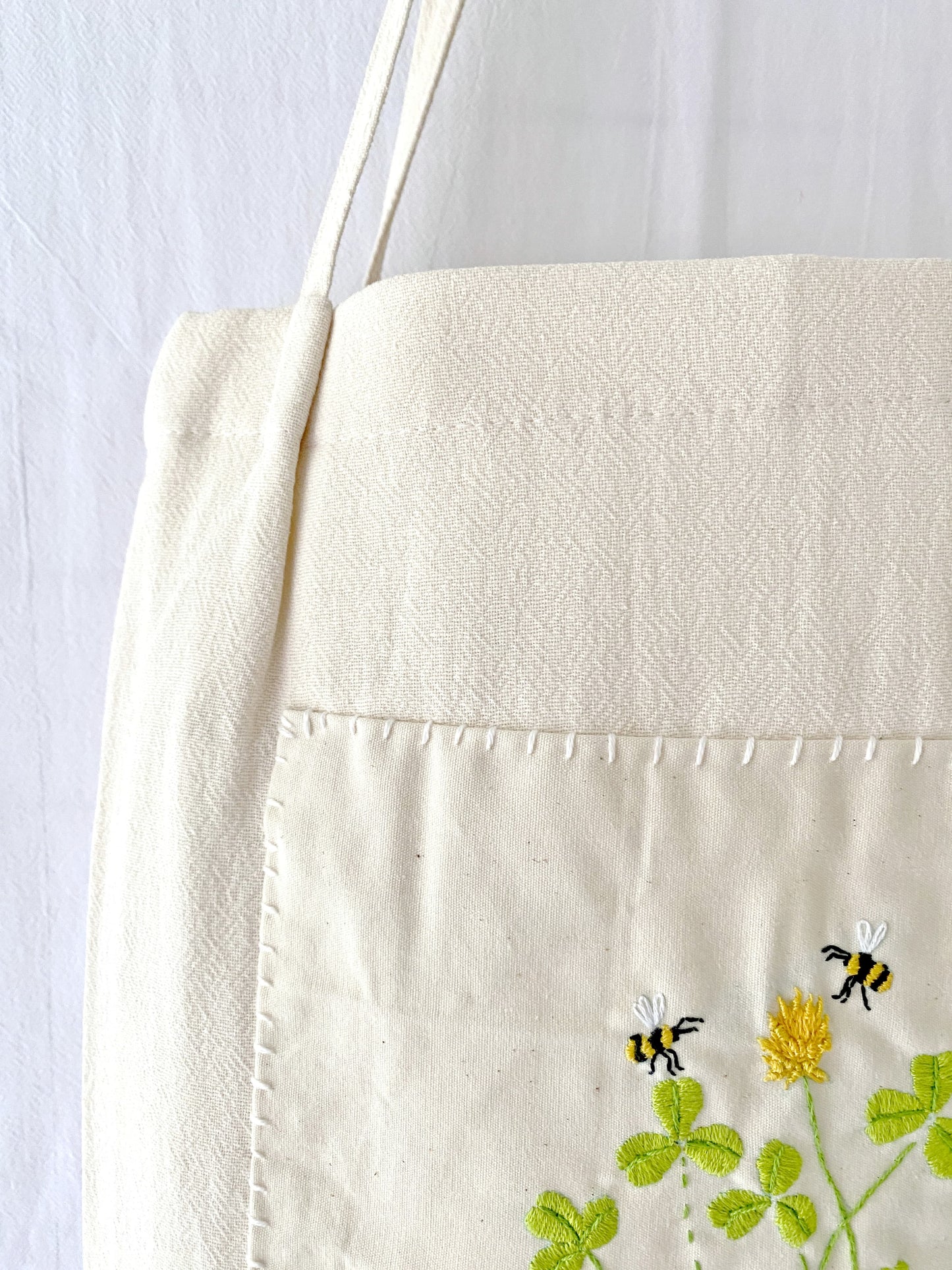 linen tote with artistic floral embroidery for women
