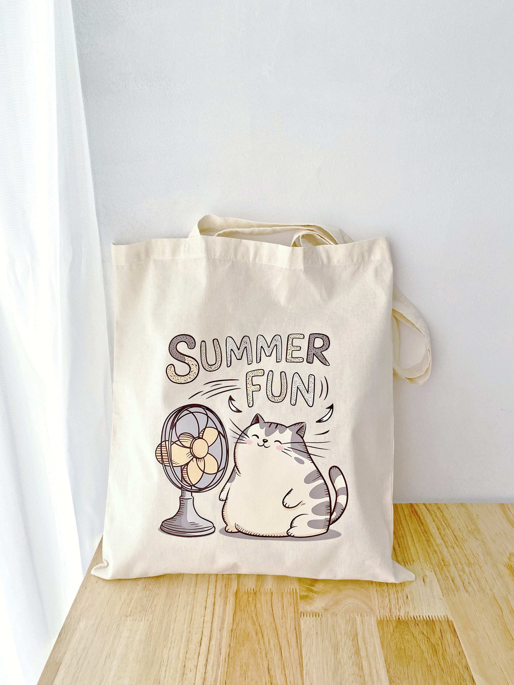 minimal cotton shoulder bag with cute cat print