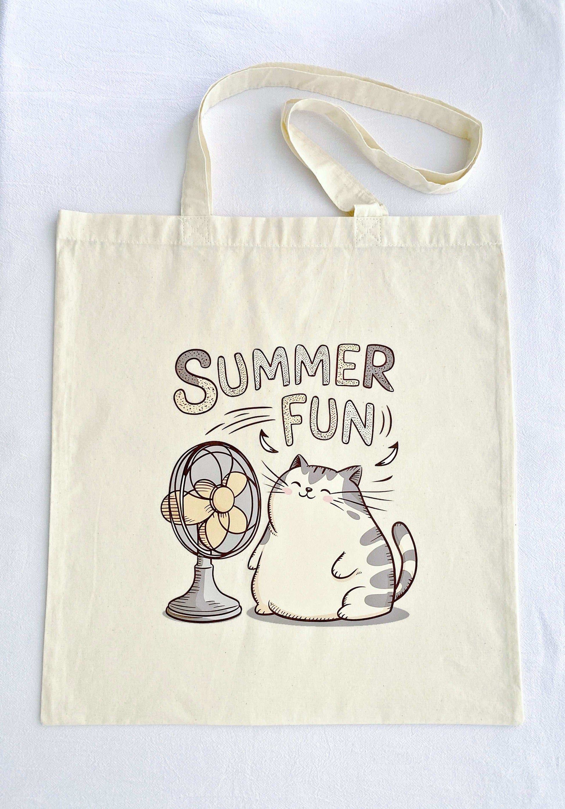 spacious lightweight tote for slow living lifestyle with cat art
