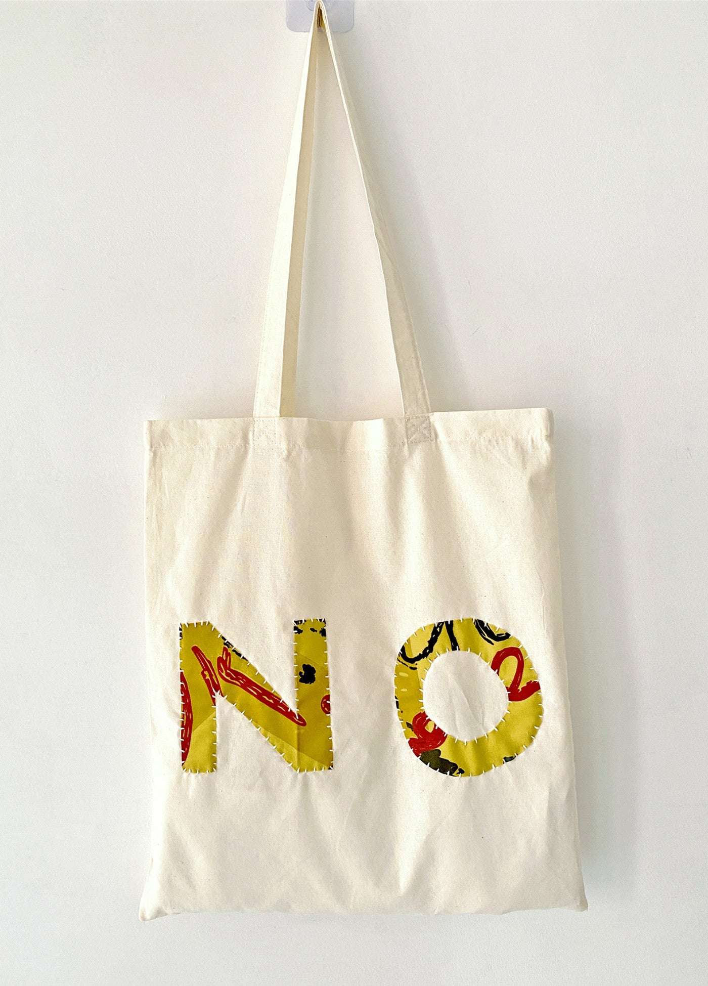 Cotton tote with handmade NO patch