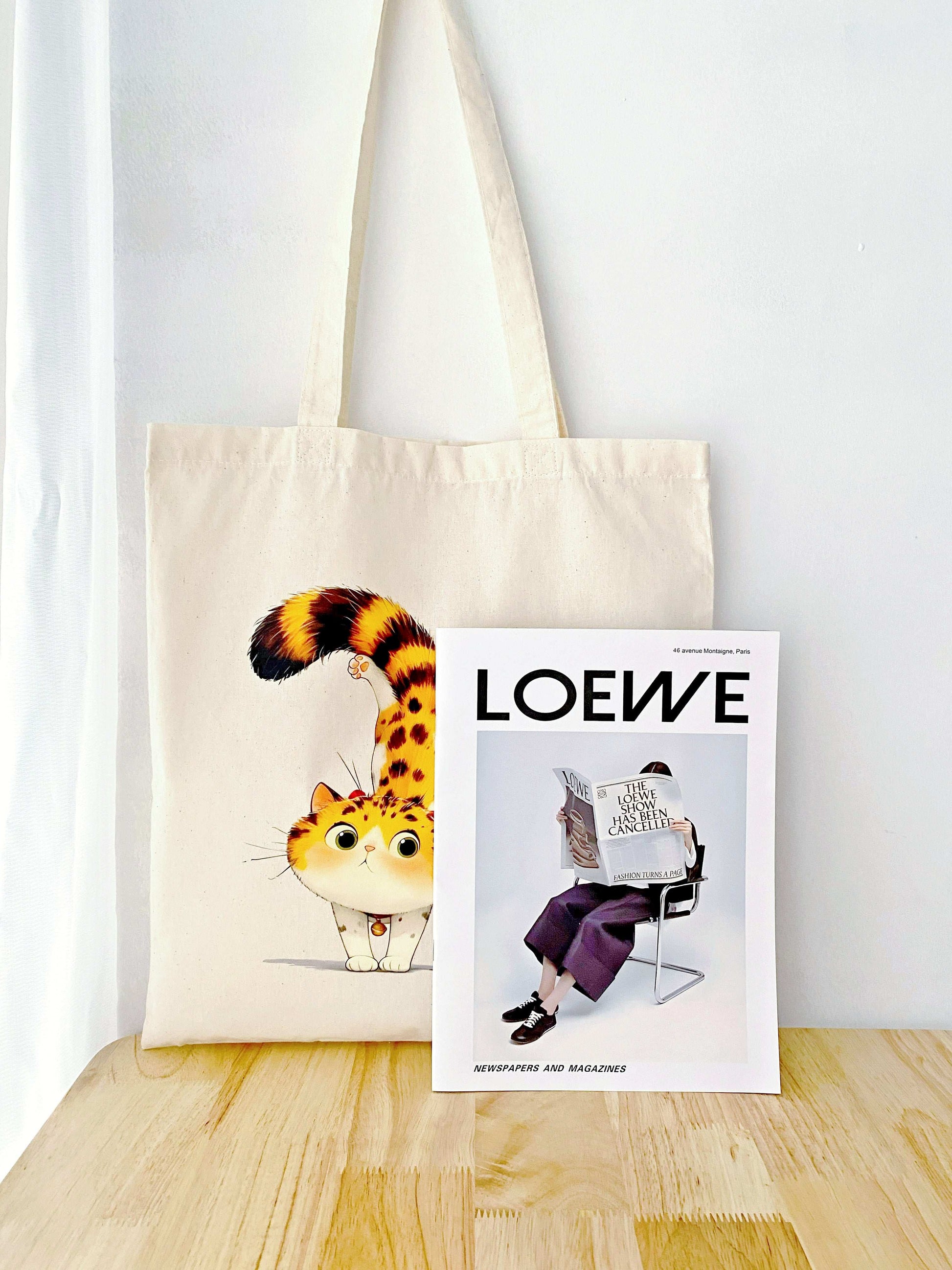 handmade inspired cat print cotton shoulder bag
