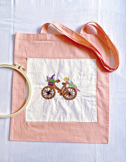 large orange bag with embroidered flowers, perfect gift idea