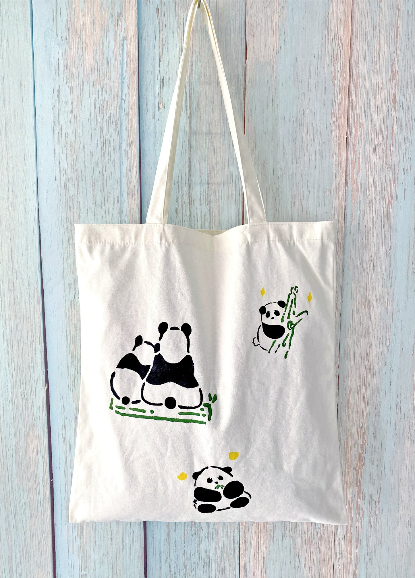 slow fashion cotton canvas bag with panda illustration