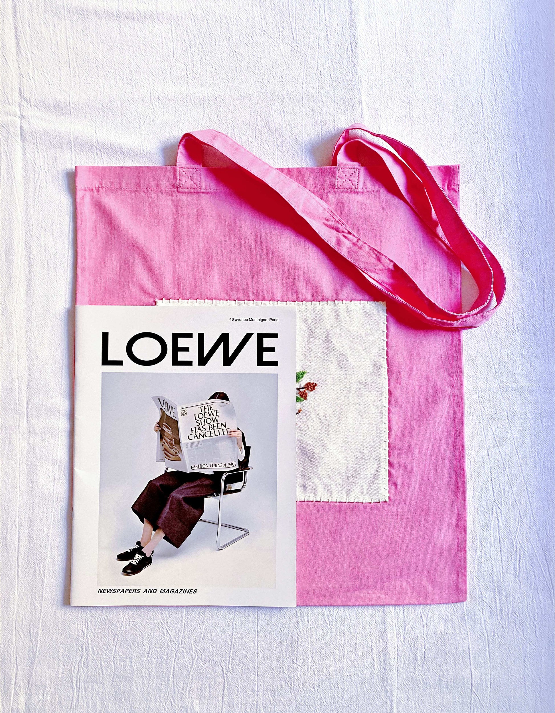 relaxed-style cotton shoulder bag with delicate diy floral embroidery pattern