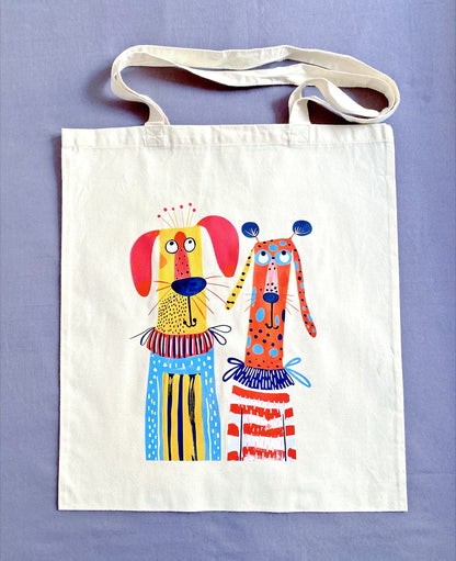 relaxed-style eco cotton bag with hand-printed puppy graphic for casual outfits