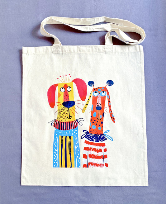relaxed-style eco cotton bag with hand-printed puppy graphic for casual outfits