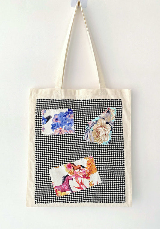 Eco tote for slow living lovers with handcrafted fabric details