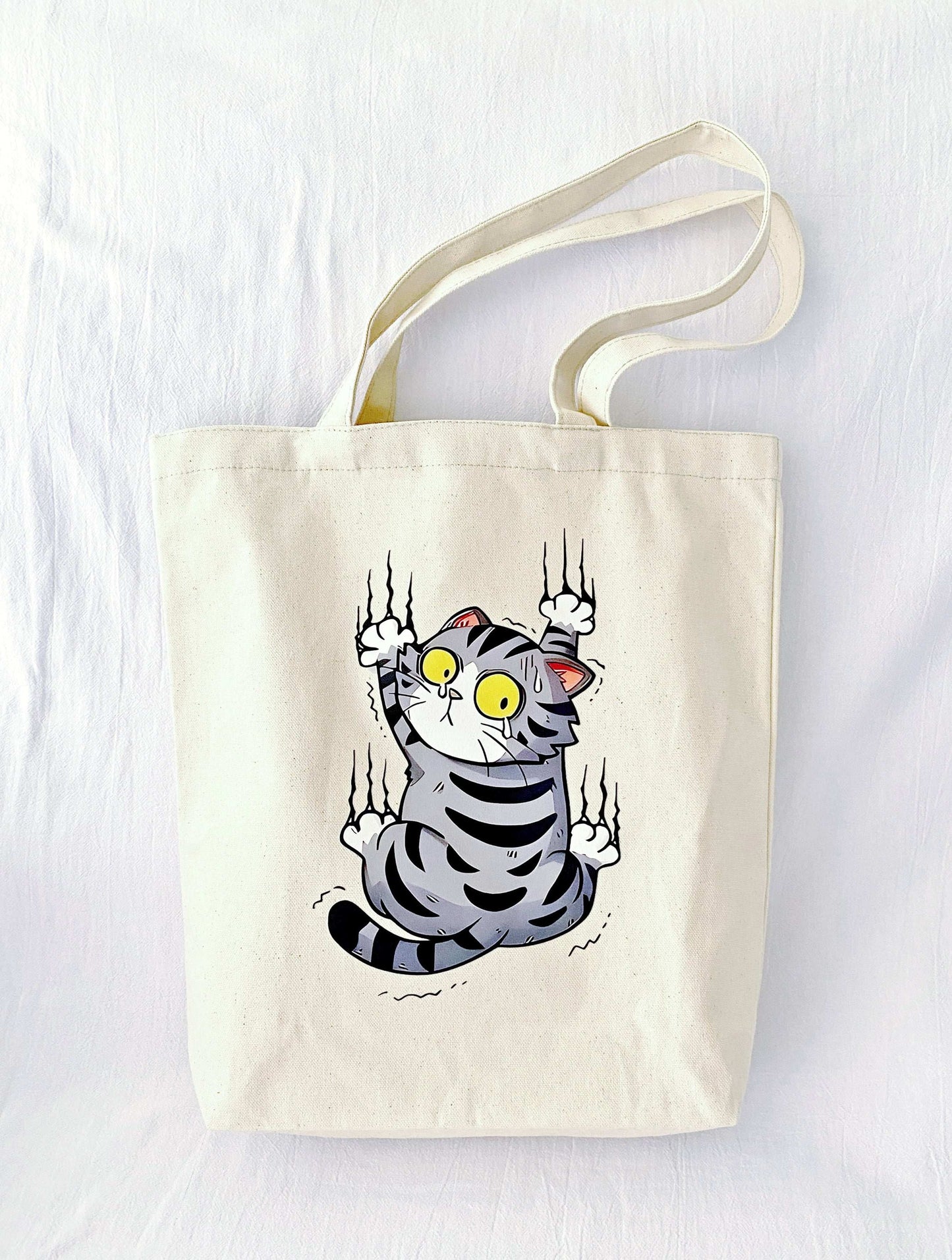 chic and functional canvas bag with cat design