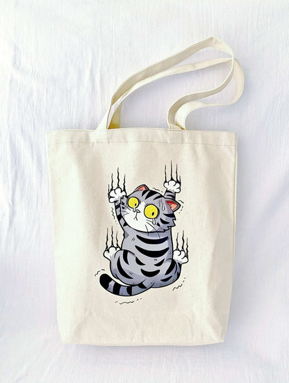 chic and functional canvas bag with cat design