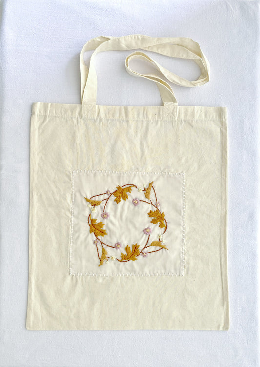 soft textured cotton tote with refined floral embroidery