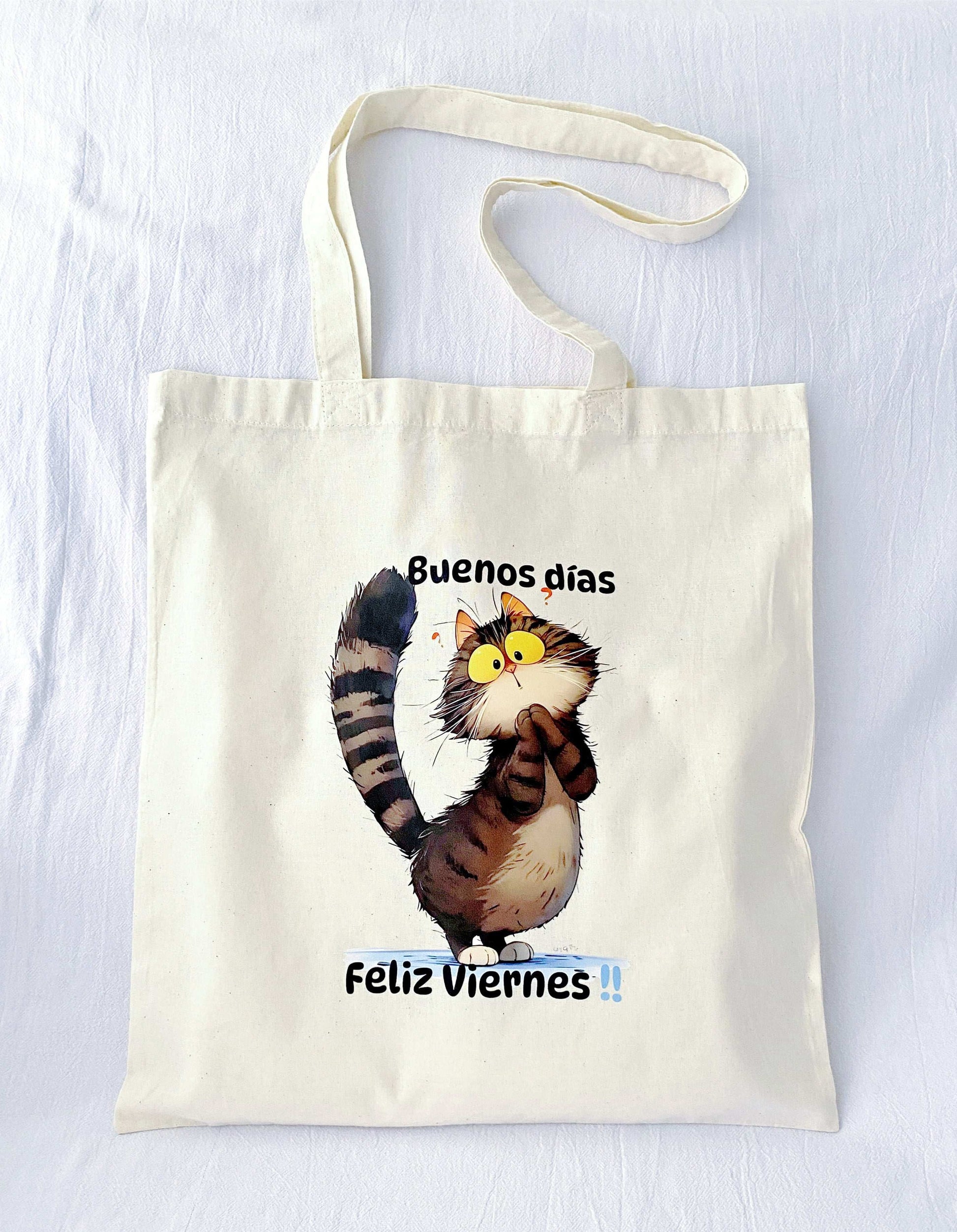 large eco tote with hand-printed cat design inspired by minimalism
