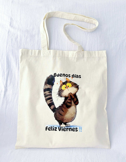 large eco tote with hand-printed cat design inspired by minimalism