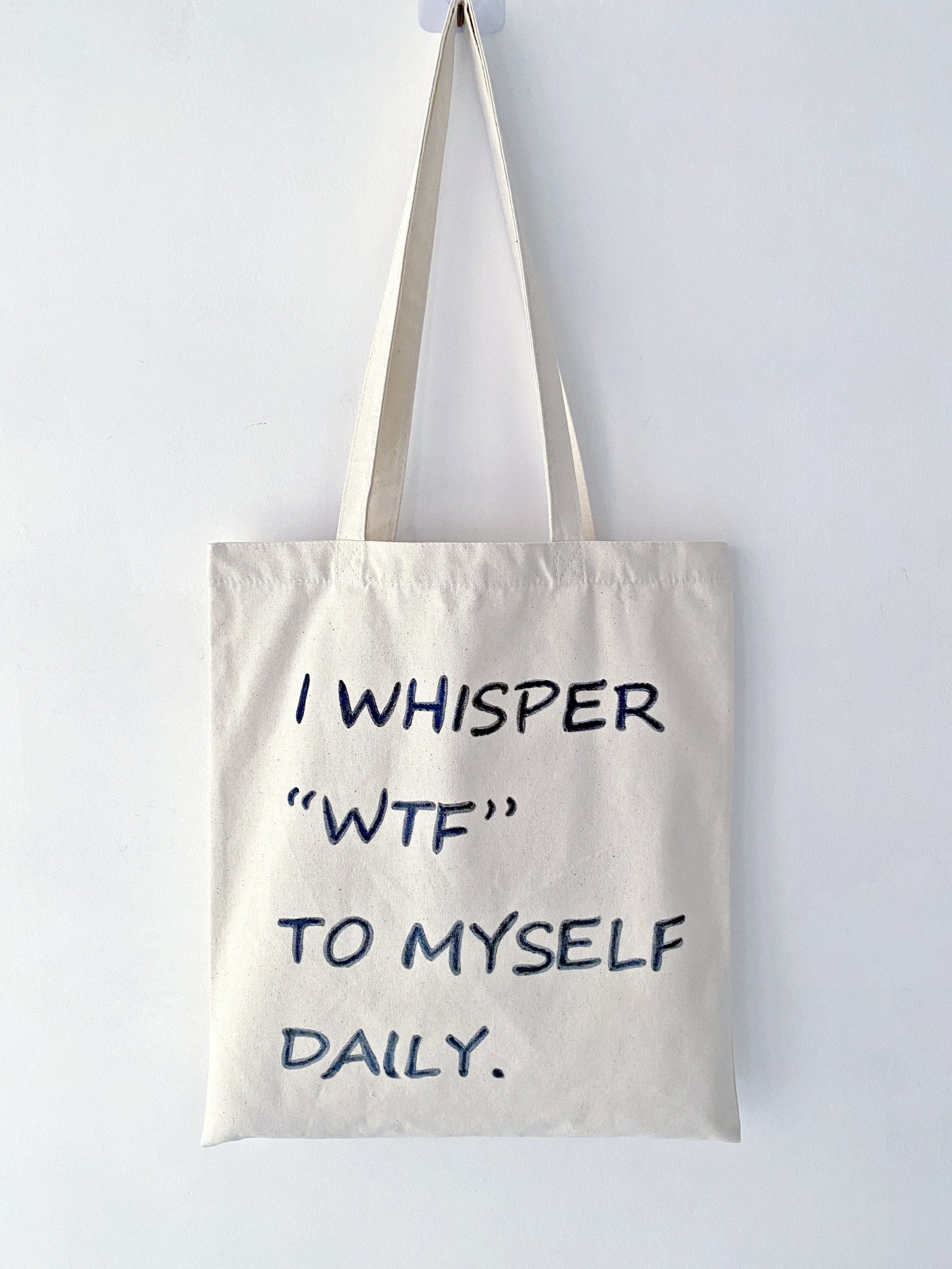 relaxed style canvas bag with simple handwritten detail