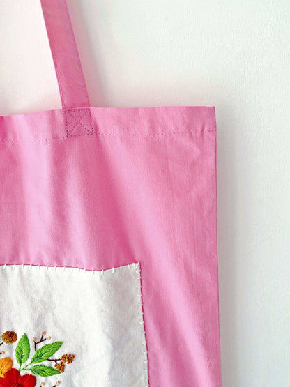 sustainable cotton tote with hand stitched flowers for farmers market