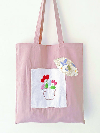 cotton bag with floral embroidery for zero waste shopping