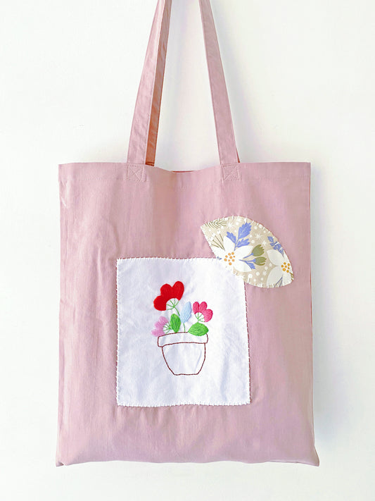 cotton bag with floral embroidery for zero waste shopping